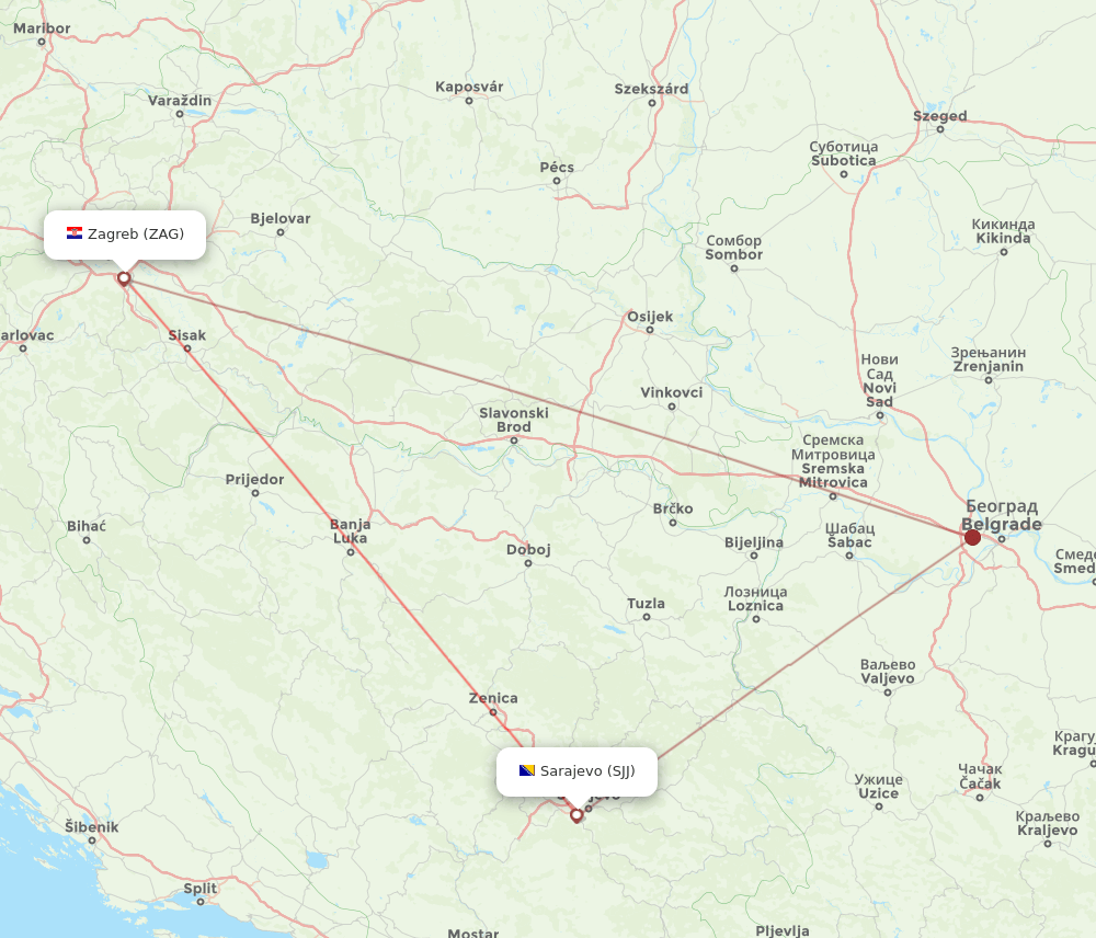 SJJ to ZAG flights and routes map