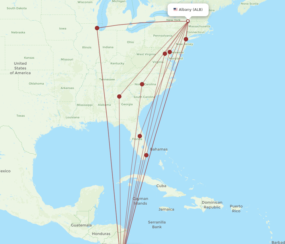 SJO-ALB flight routes