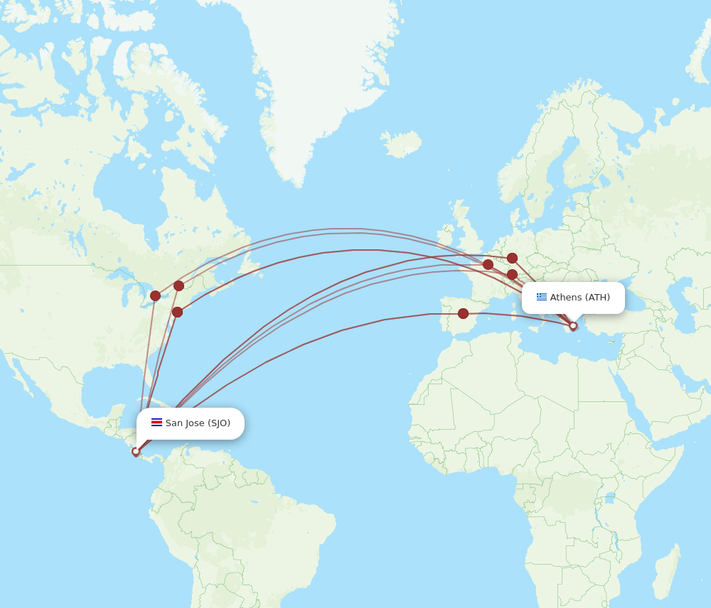 SJO-ATH flight routes