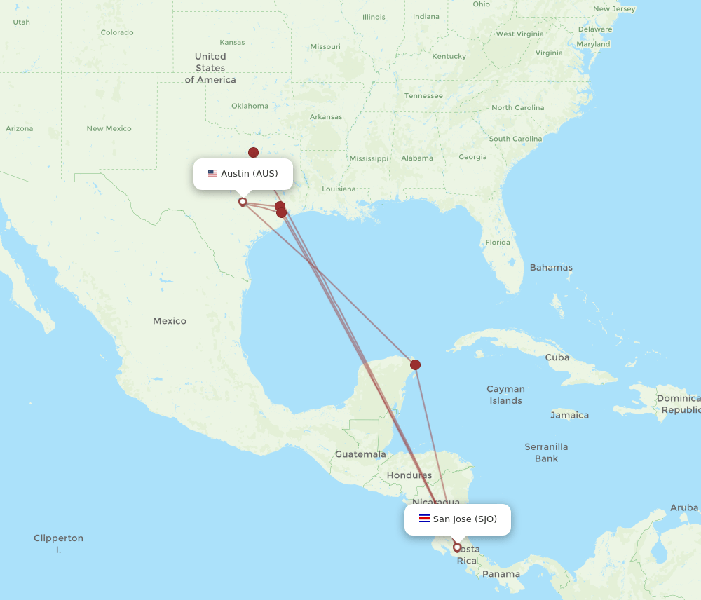 SJO-AUS flight routes