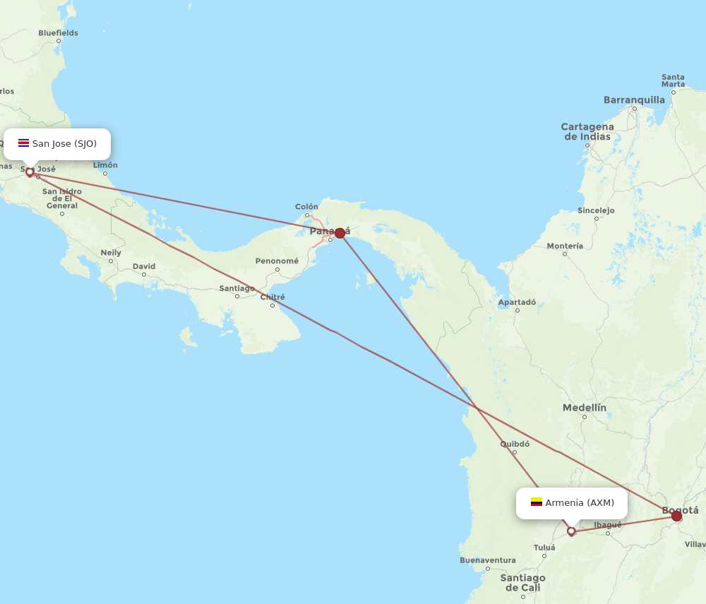 SJO to AXM flights and routes map