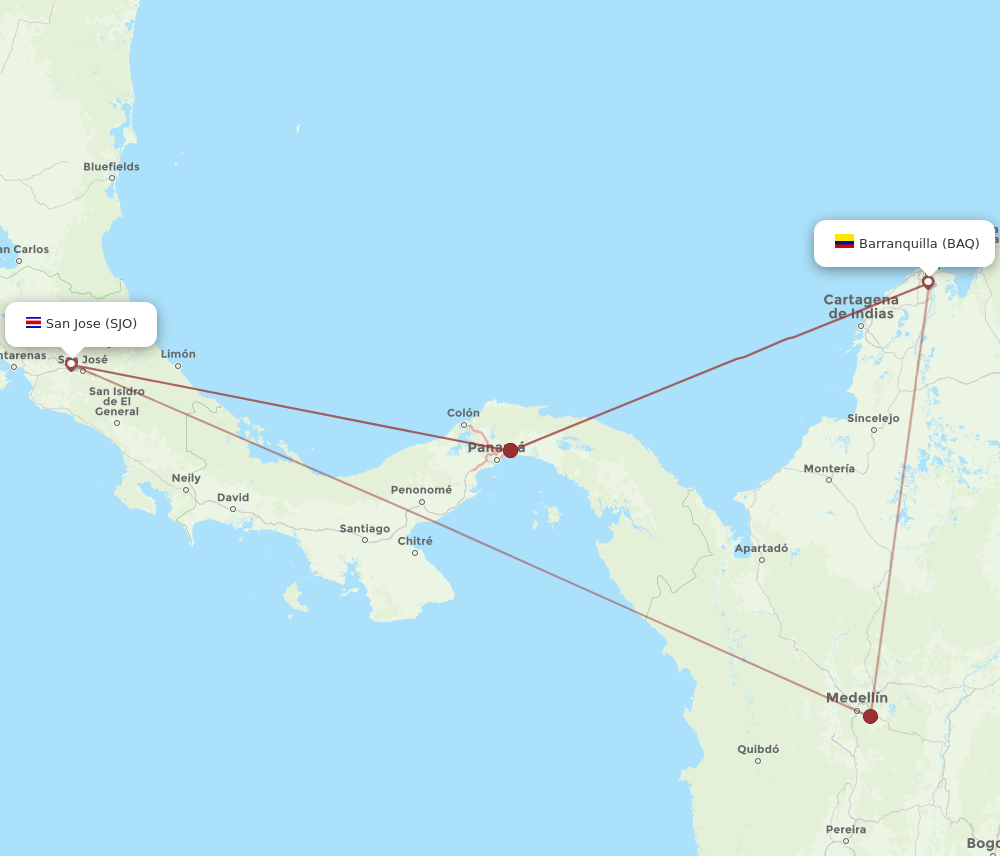 SJO-BAQ flight routes