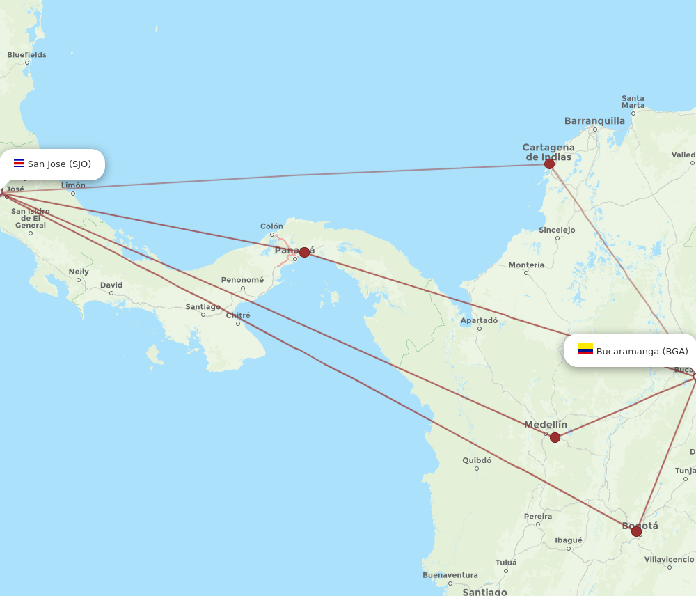 SJO-BGA flight routes