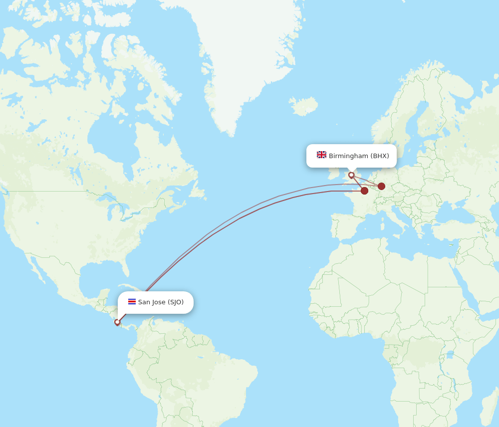 SJO-BHX flight routes