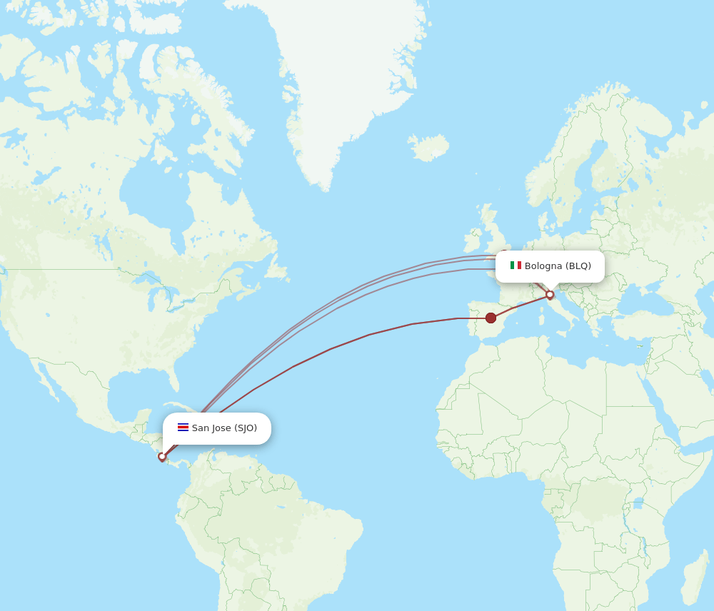 SJO to BLQ flights and routes map