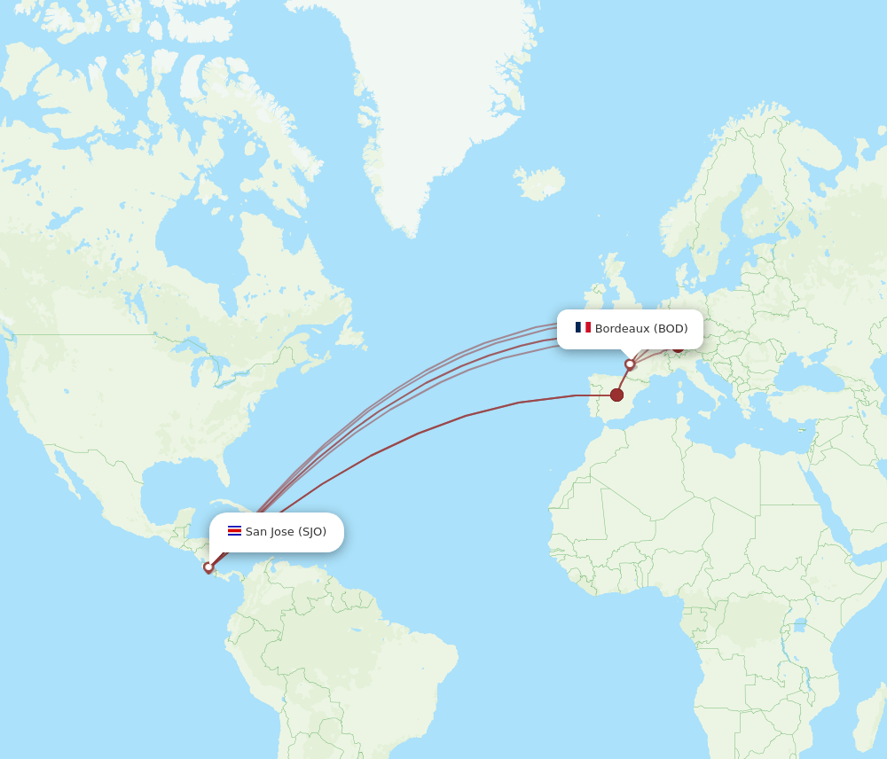 SJO-BOD flight routes