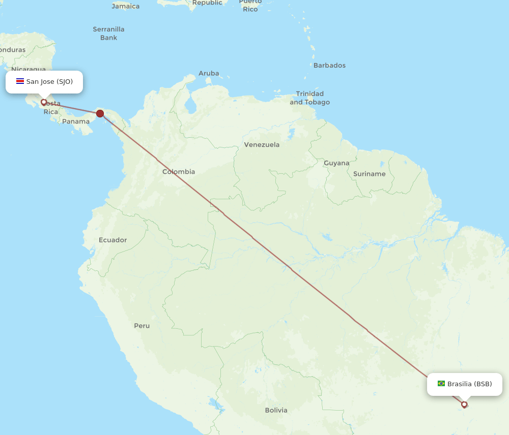 SJO to BSB flights and routes map