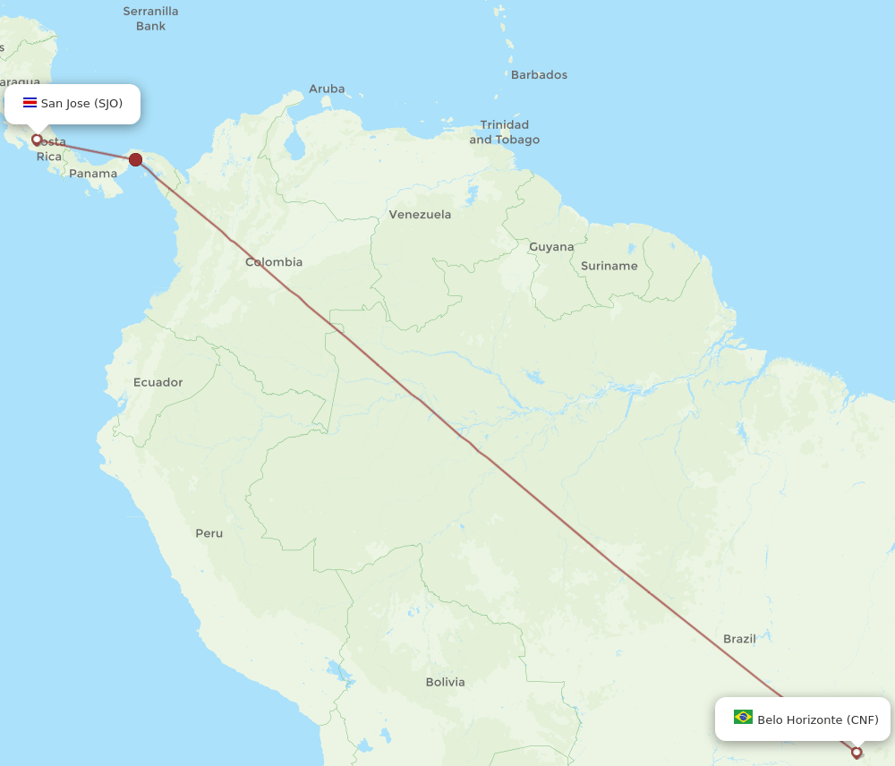 SJO to CNF flights and routes map