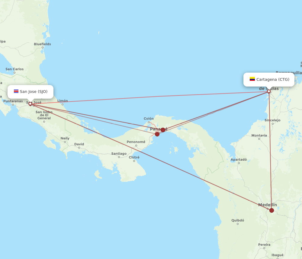 SJO-CTG flight routes