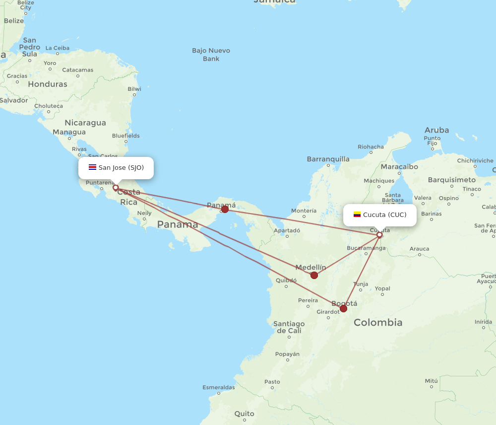 SJO-CUC flight routes