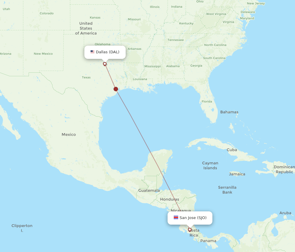SJO-DAL flight routes
