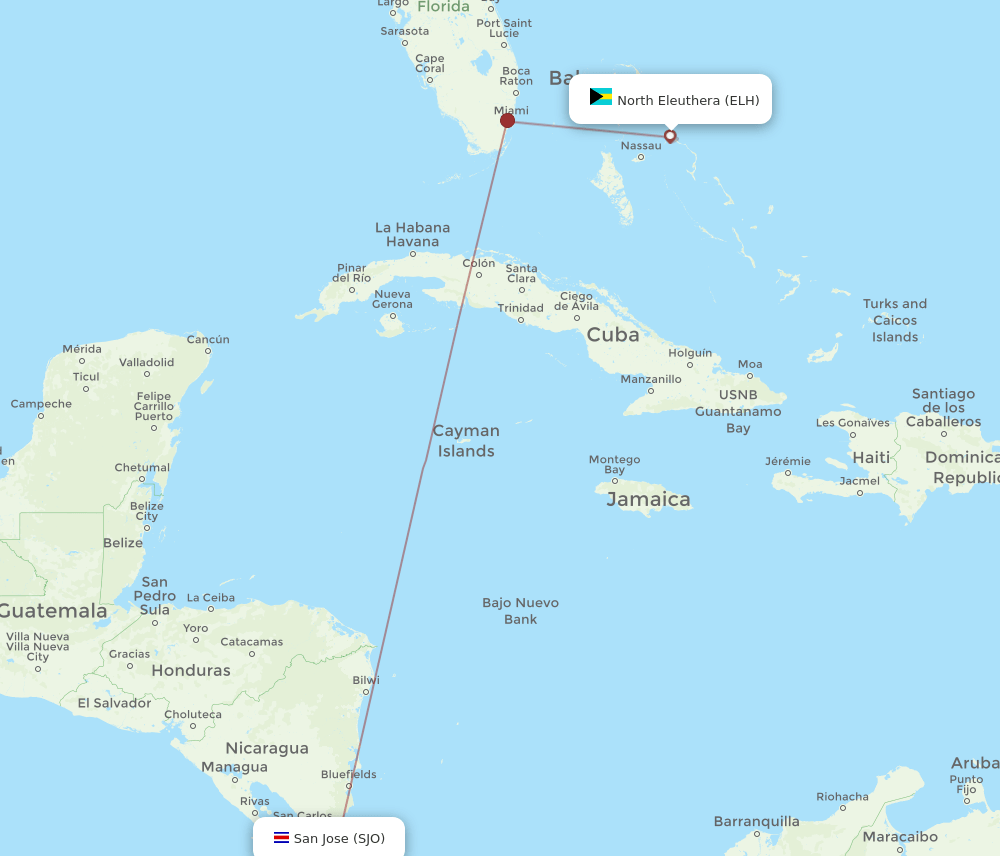 SJO-ELH flight routes