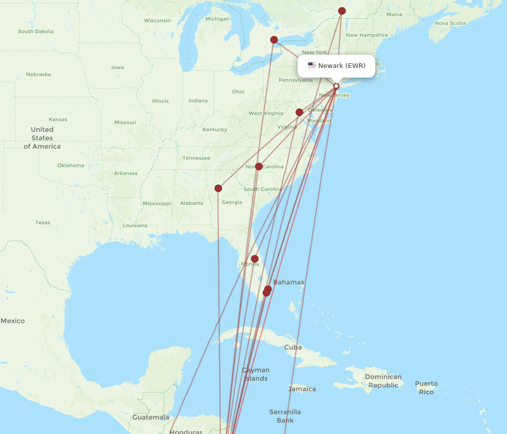 SJO-EWR flight routes