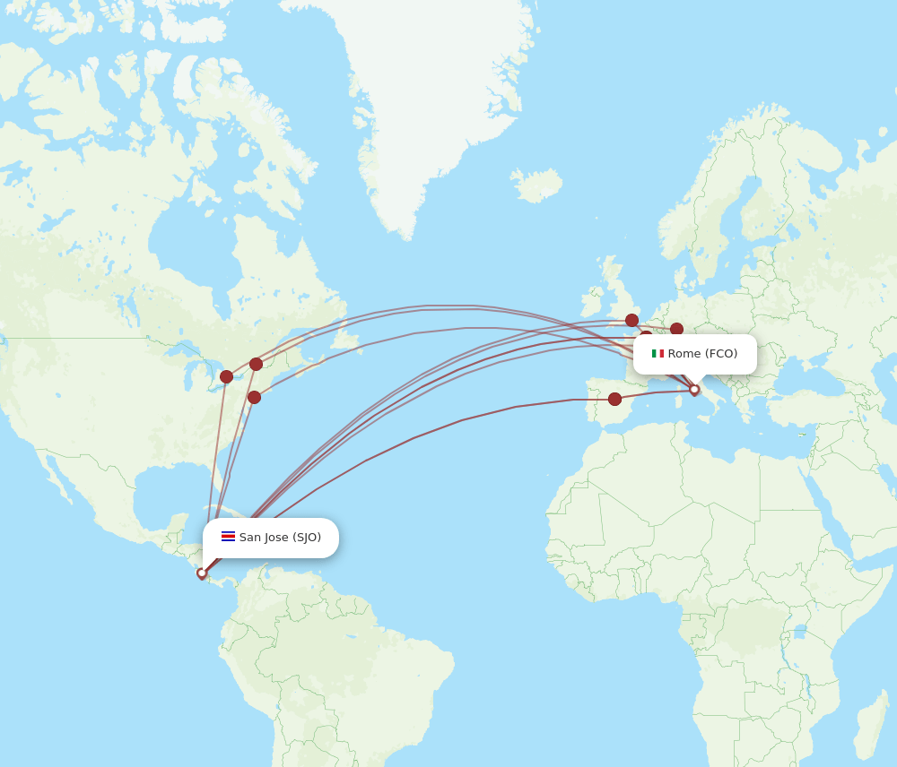SJO-FCO flight routes