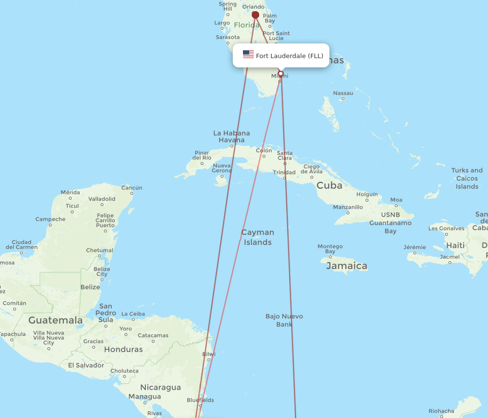 SJO to FLL flights and routes map