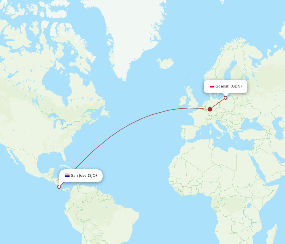SJO-GDN flight routes