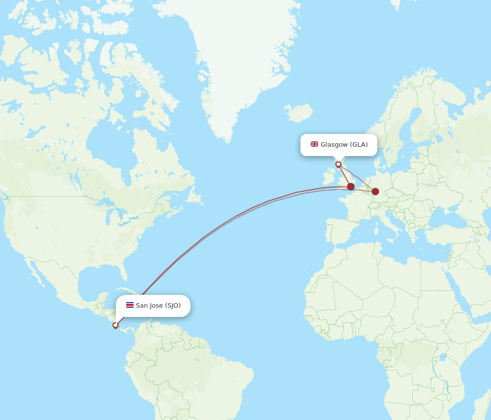 SJO-GLA flight routes