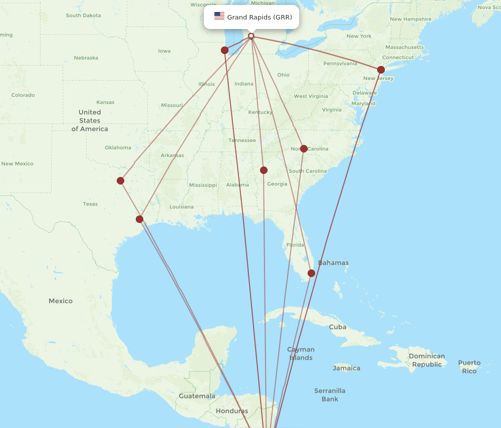 SJO-GRR flight routes