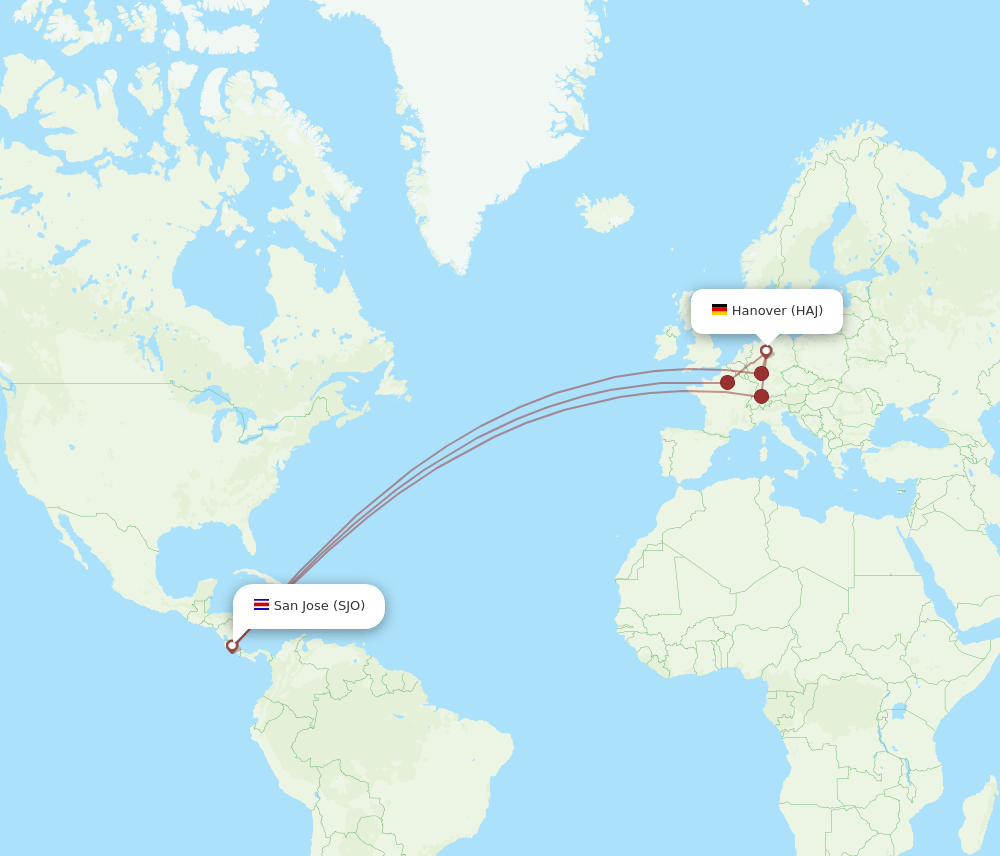 SJO-HAJ flight routes