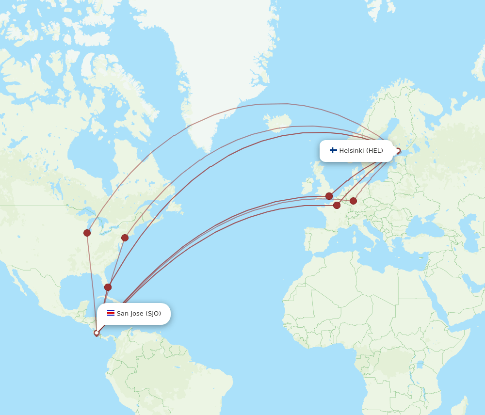SJO-HEL flight routes