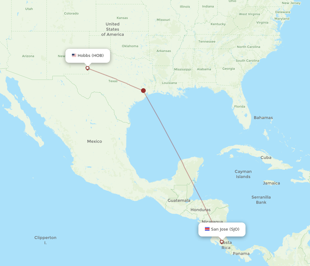 SJO-HOB flight routes