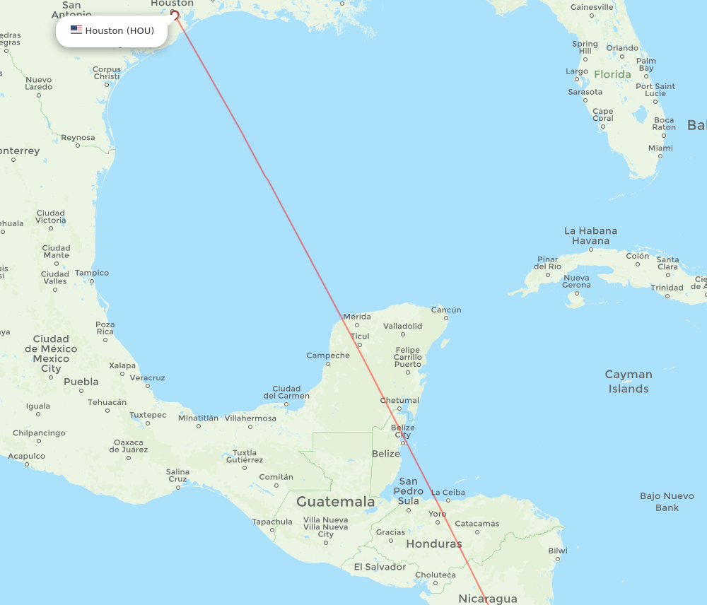 SJO to HOU flights and routes map