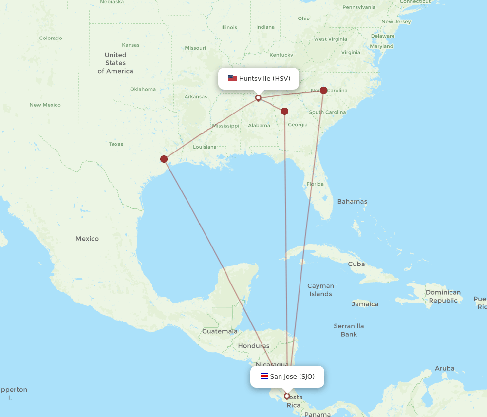SJO-HSV flight routes