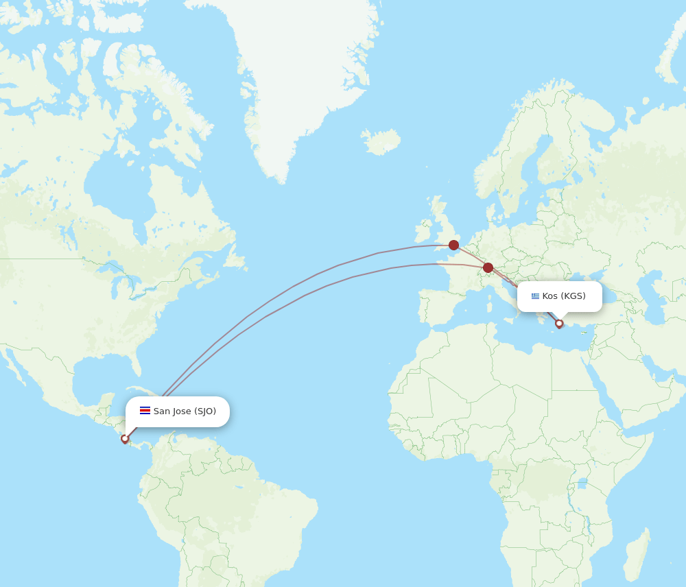 SJO-KGS flight routes