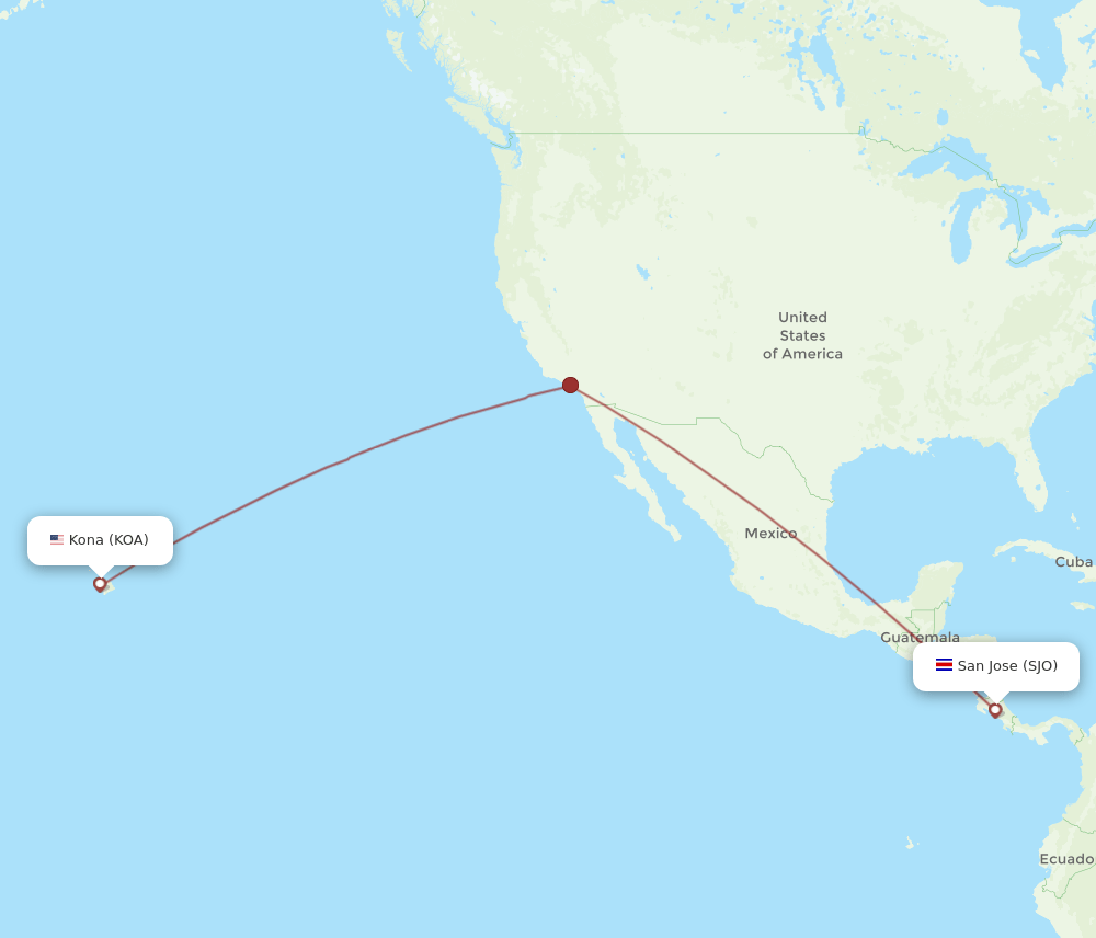 SJO to KOA flights and routes map