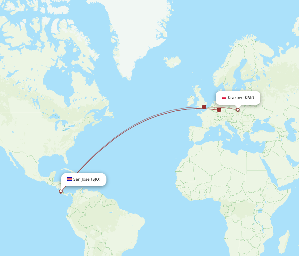 SJO-KRK flight routes