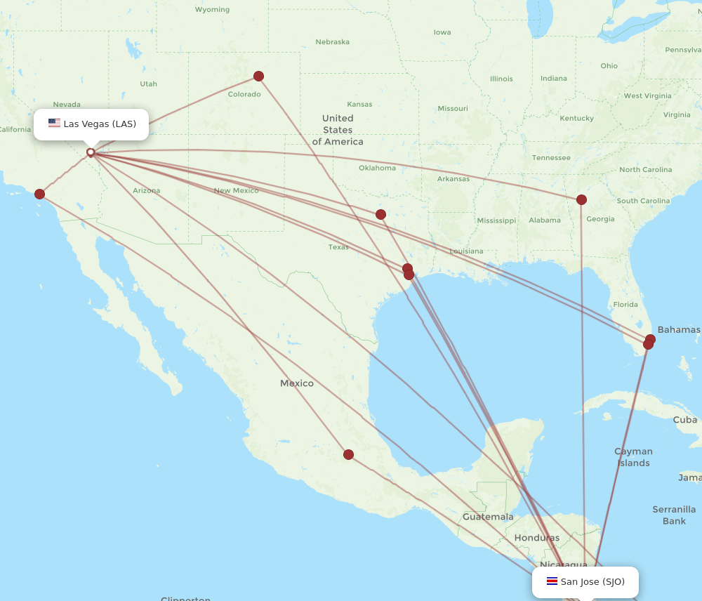 SJO-LAS flight routes