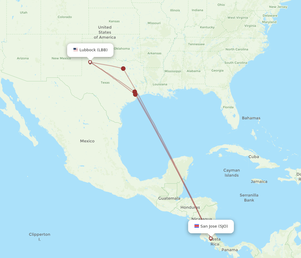 SJO-LBB flight routes