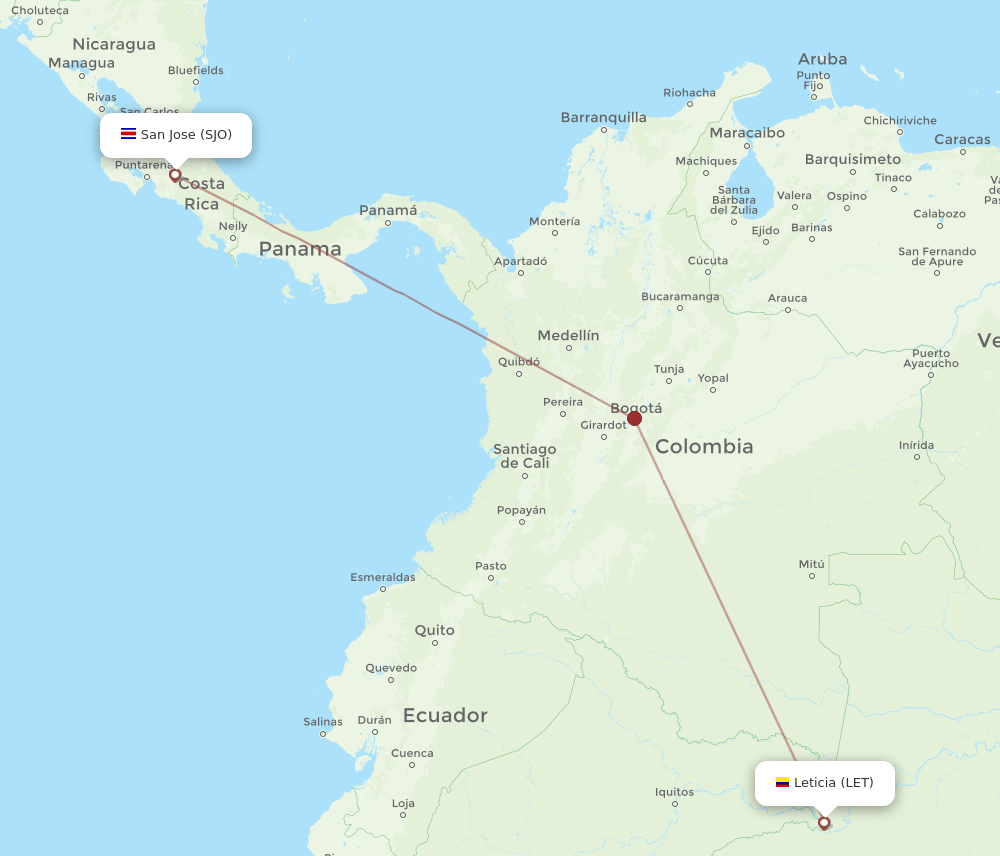 SJO to LET flights and routes map