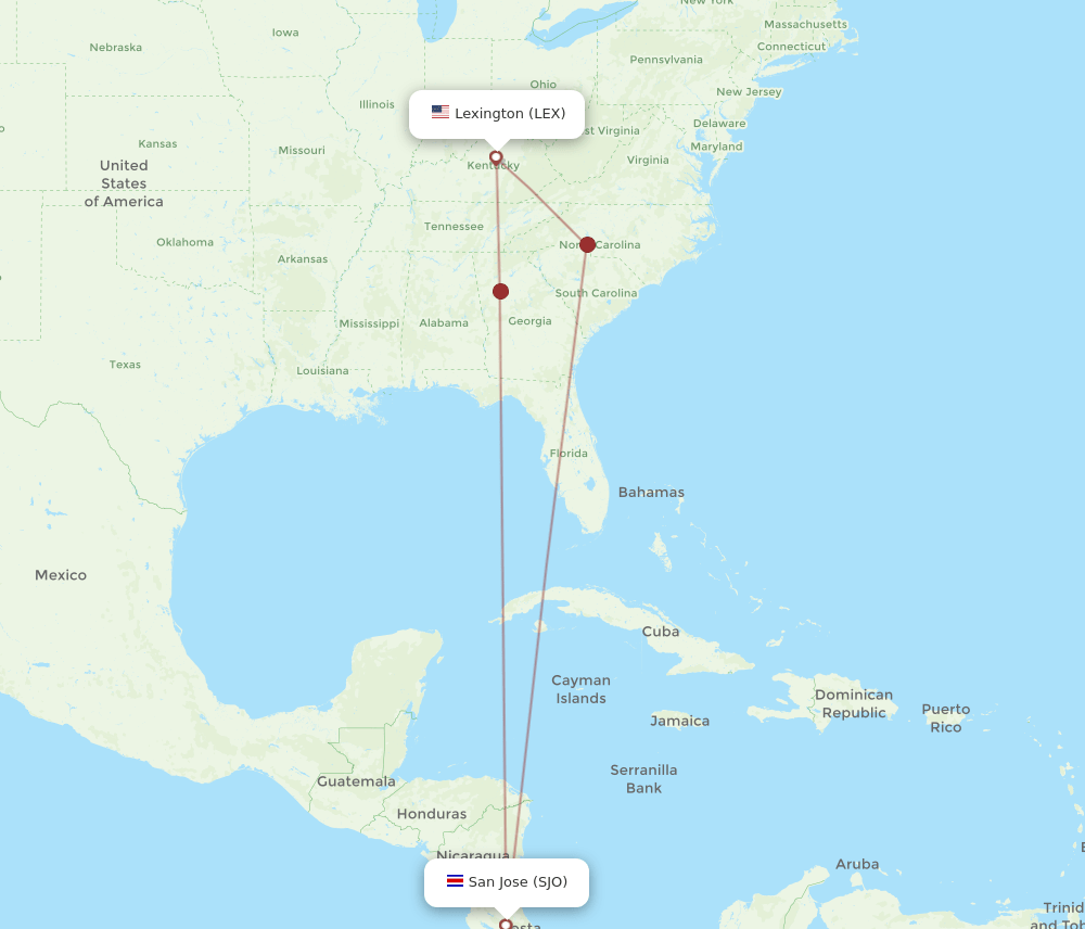 SJO-LEX flight routes