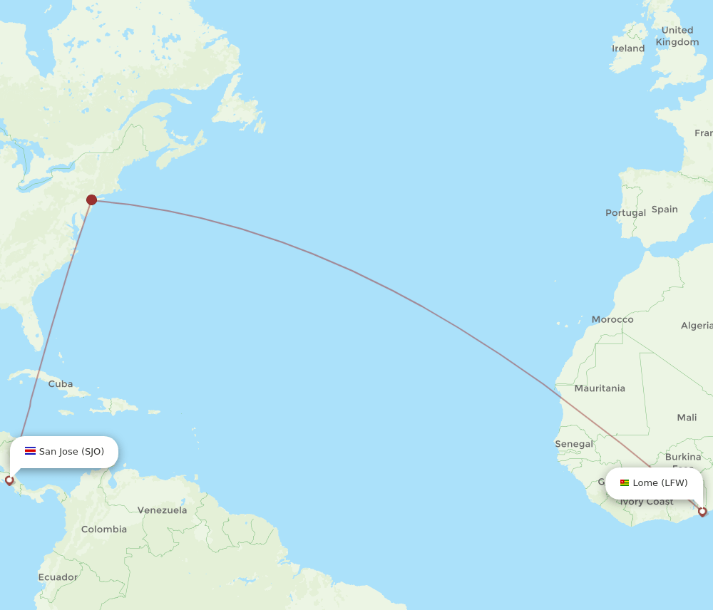 SJO-LFW flight routes