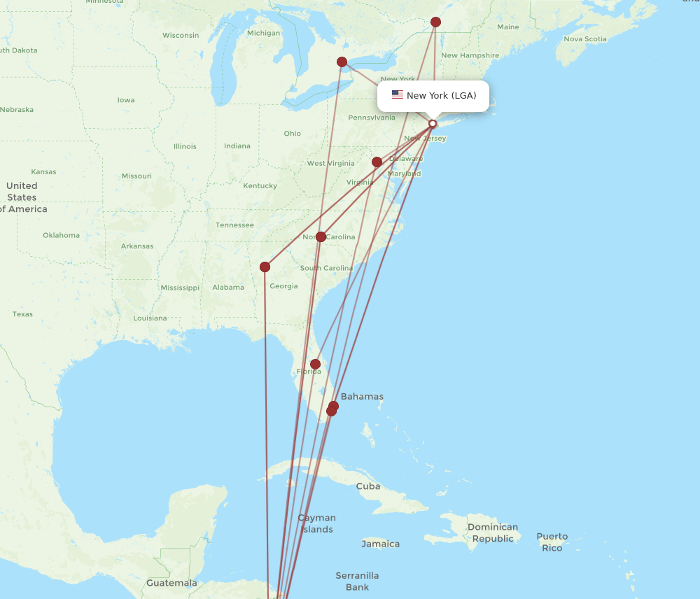 SJO-LGA flight routes