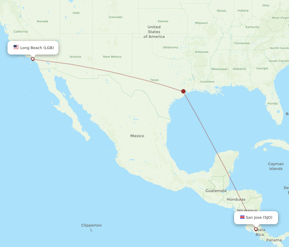 SJO-LGB flight routes