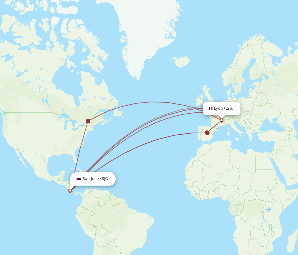 SJO-LYS flight routes