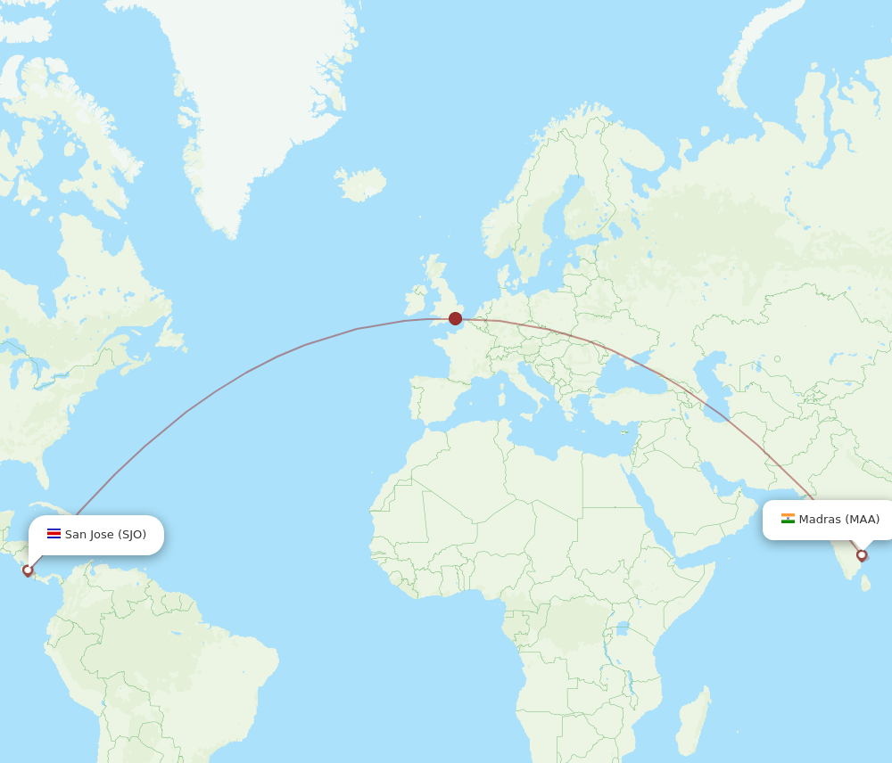 SJO-MAA flight routes