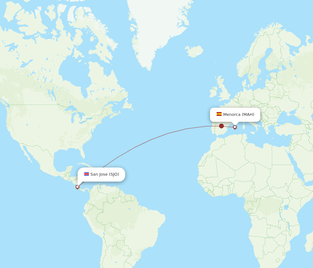 SJO-MAH flight routes