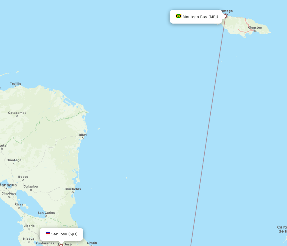 SJO-MBJ flight routes