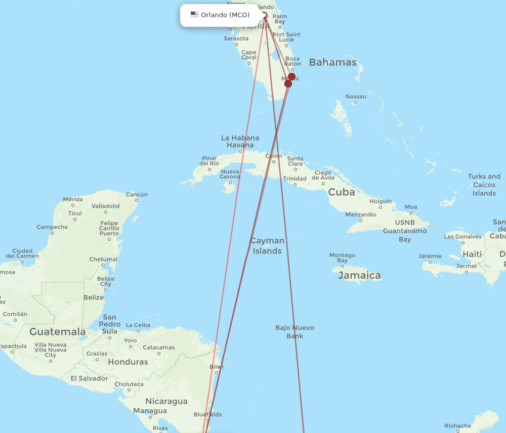 SJO-MCO flight routes