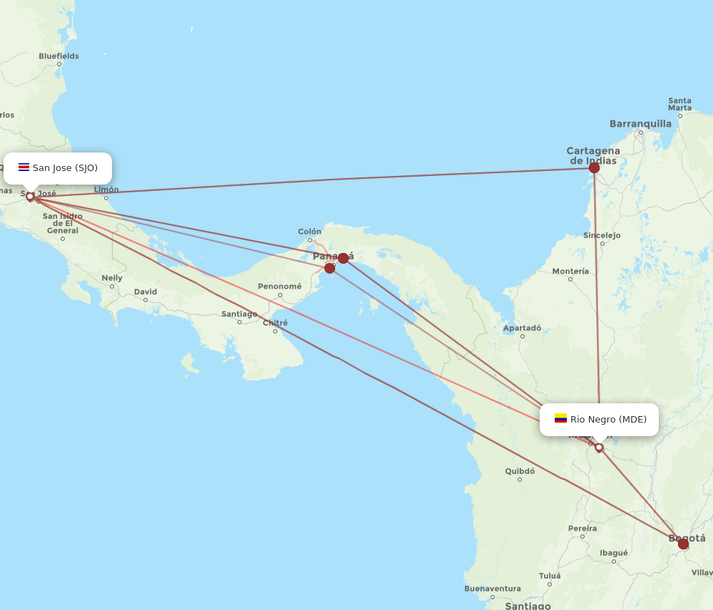 SJO-MDE flight routes