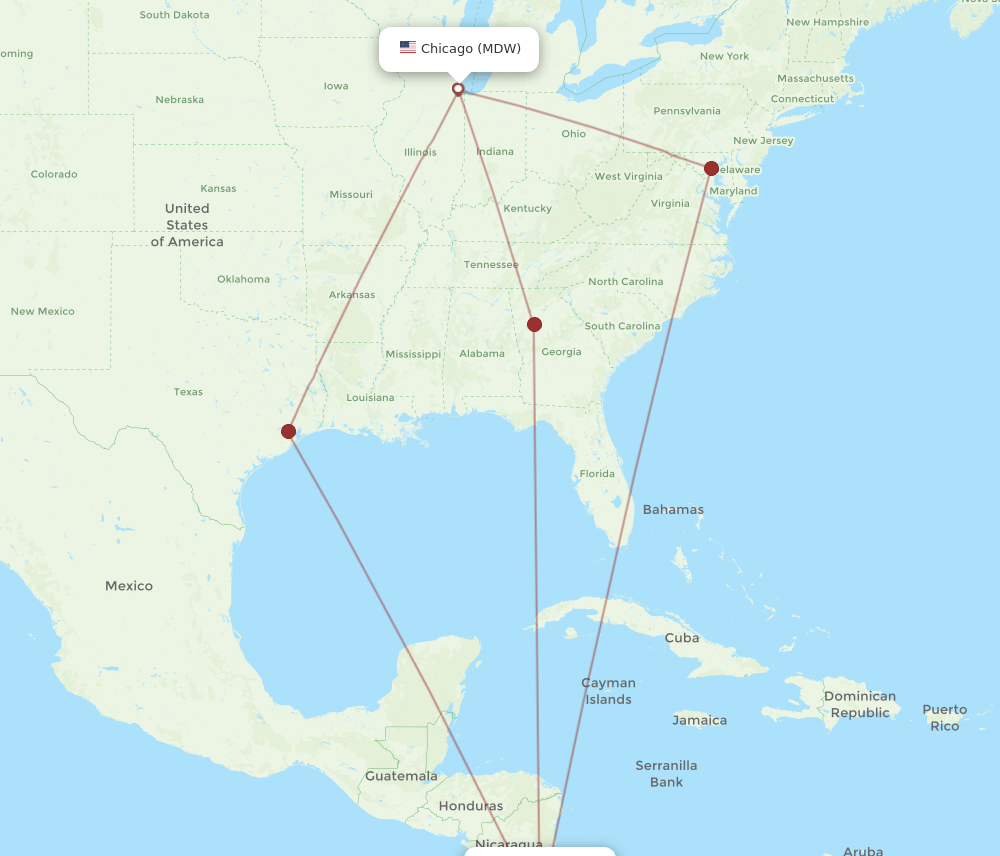 SJO to MDW flights and routes map