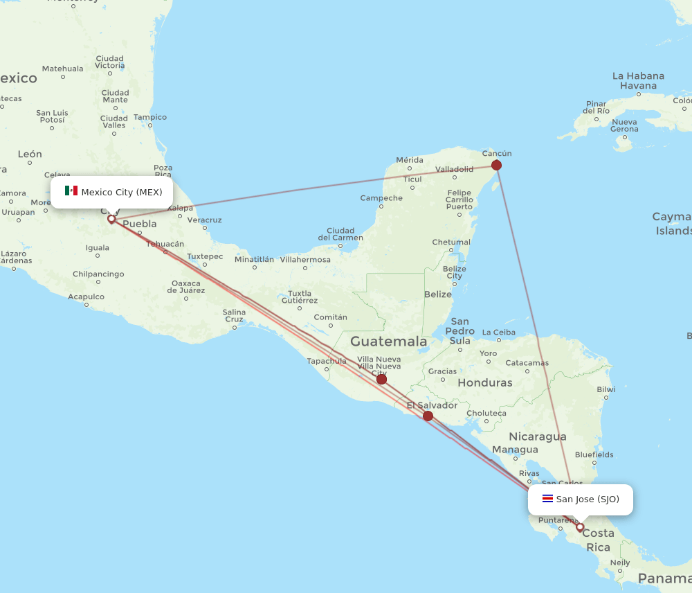 SJO to MEX flights and routes map