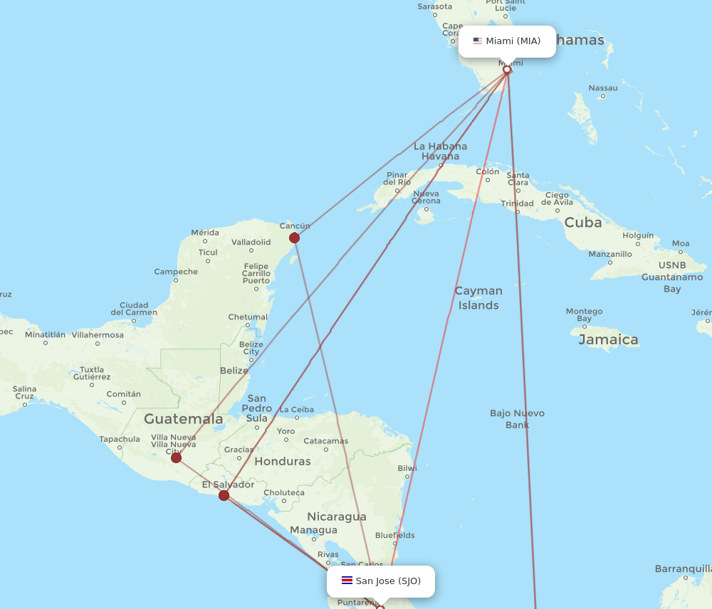 SJO-MIA flight routes