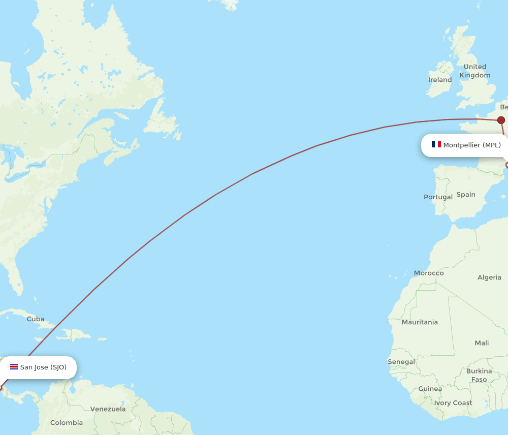 SJO-MPL flight routes