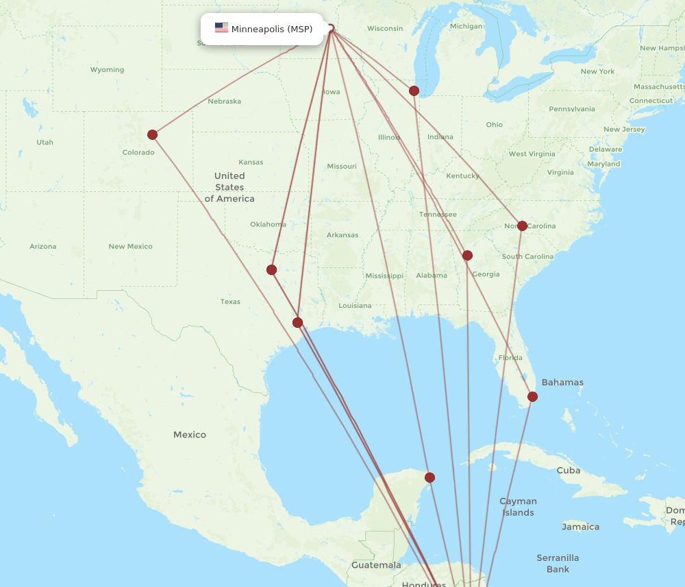SJO-MSP flight routes