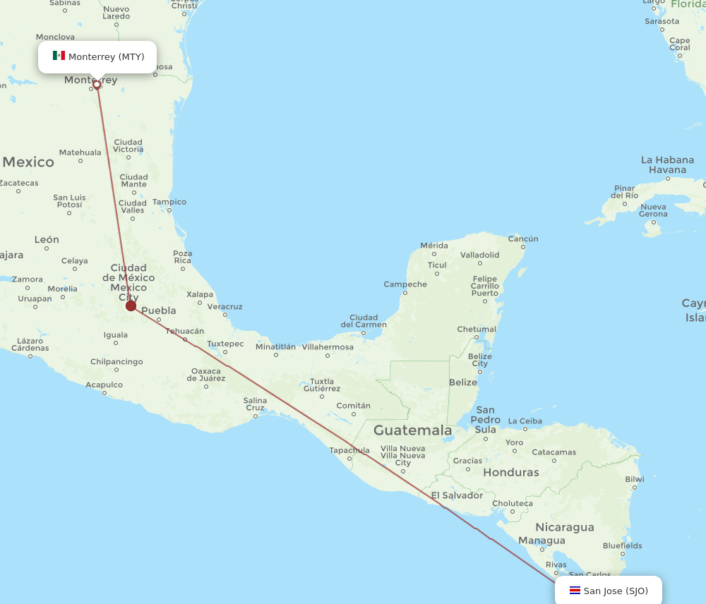 SJO-MTY flight routes