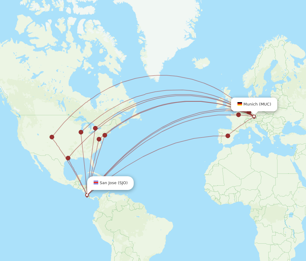 SJO to MUC flights and routes map